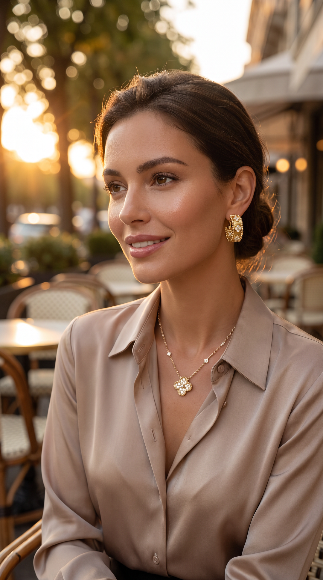 Vintage Alhambra Pendant Necklace – Gold With Crystals