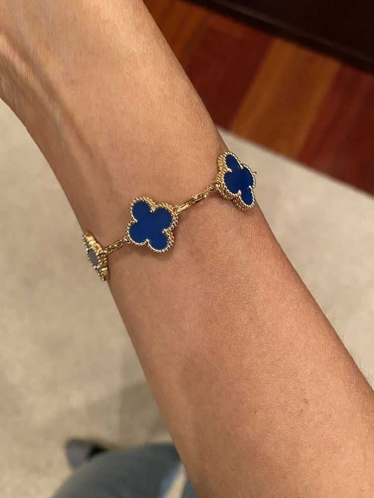 Vintage Alhambra 5 Clover Bracelet – Blue Semi-Jewelry