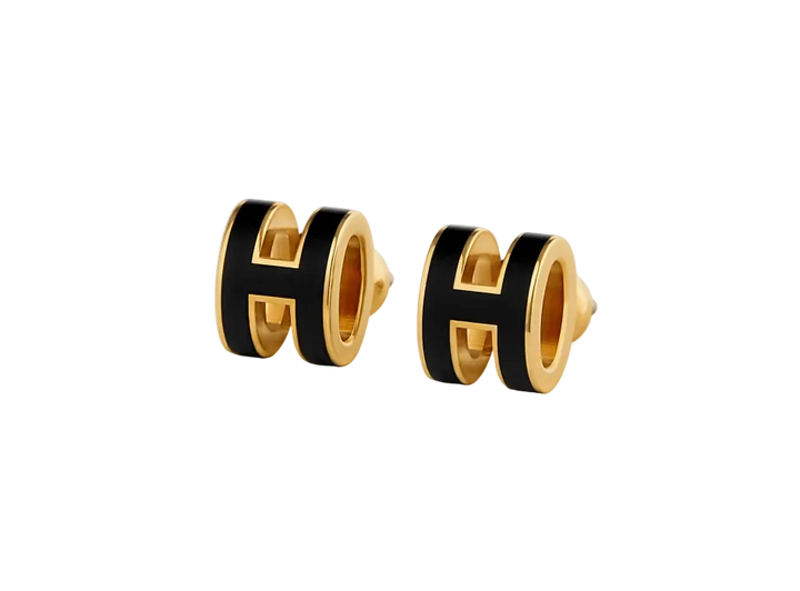 Golden Black H Earrings