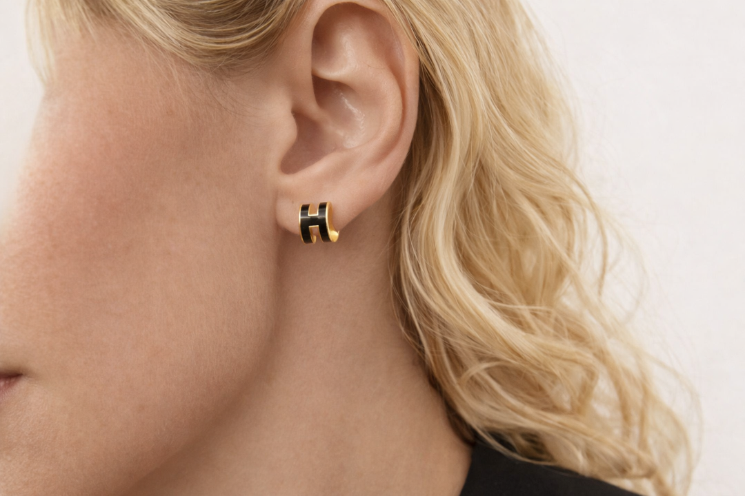 Golden Black H Earrings