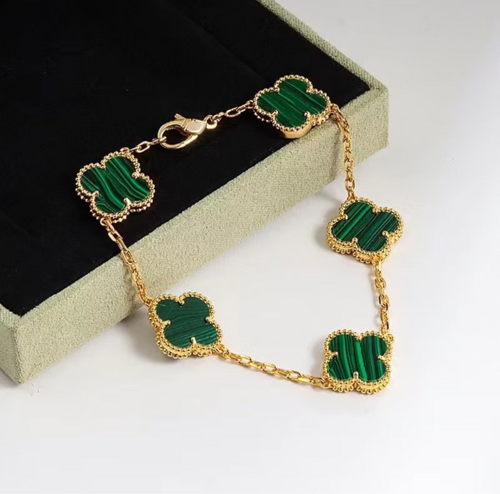 Vintage Alhambra 5 Clover Bracelet – Green Semi-Jewelry