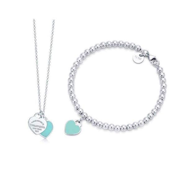 TIFF Heart Necklace and Bracelet Set