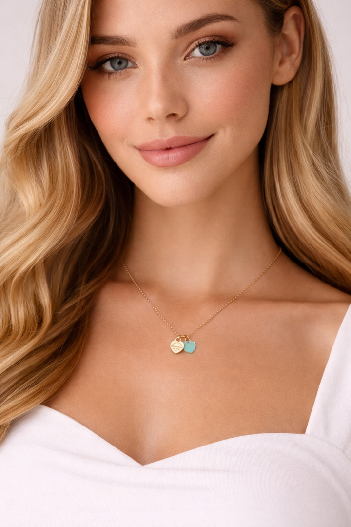 TF Gold Necklace with Blue Heart Pendant