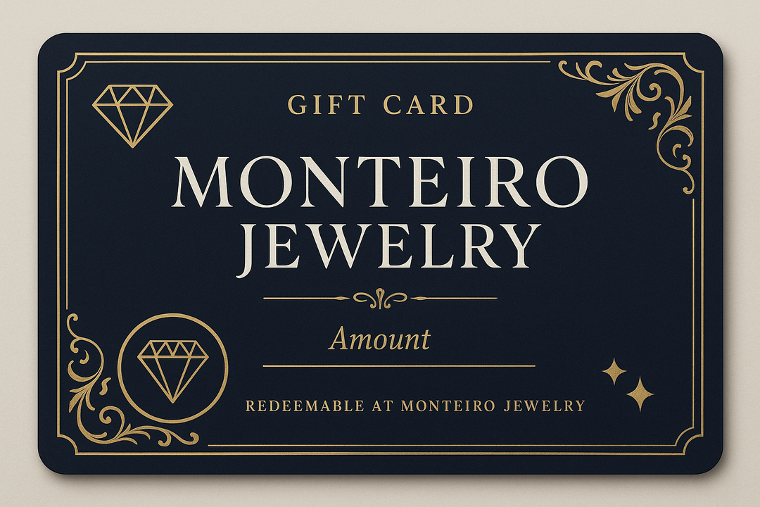 A gift card, with Monteiro Jewelery logo